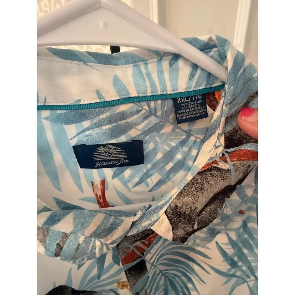 Havana Jim Men's White Tropical-Print Hawaiian Shirt Size XXL